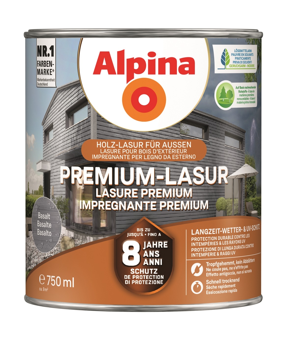 Alpina Premium-Lasur Holzlasur Basalt für außen