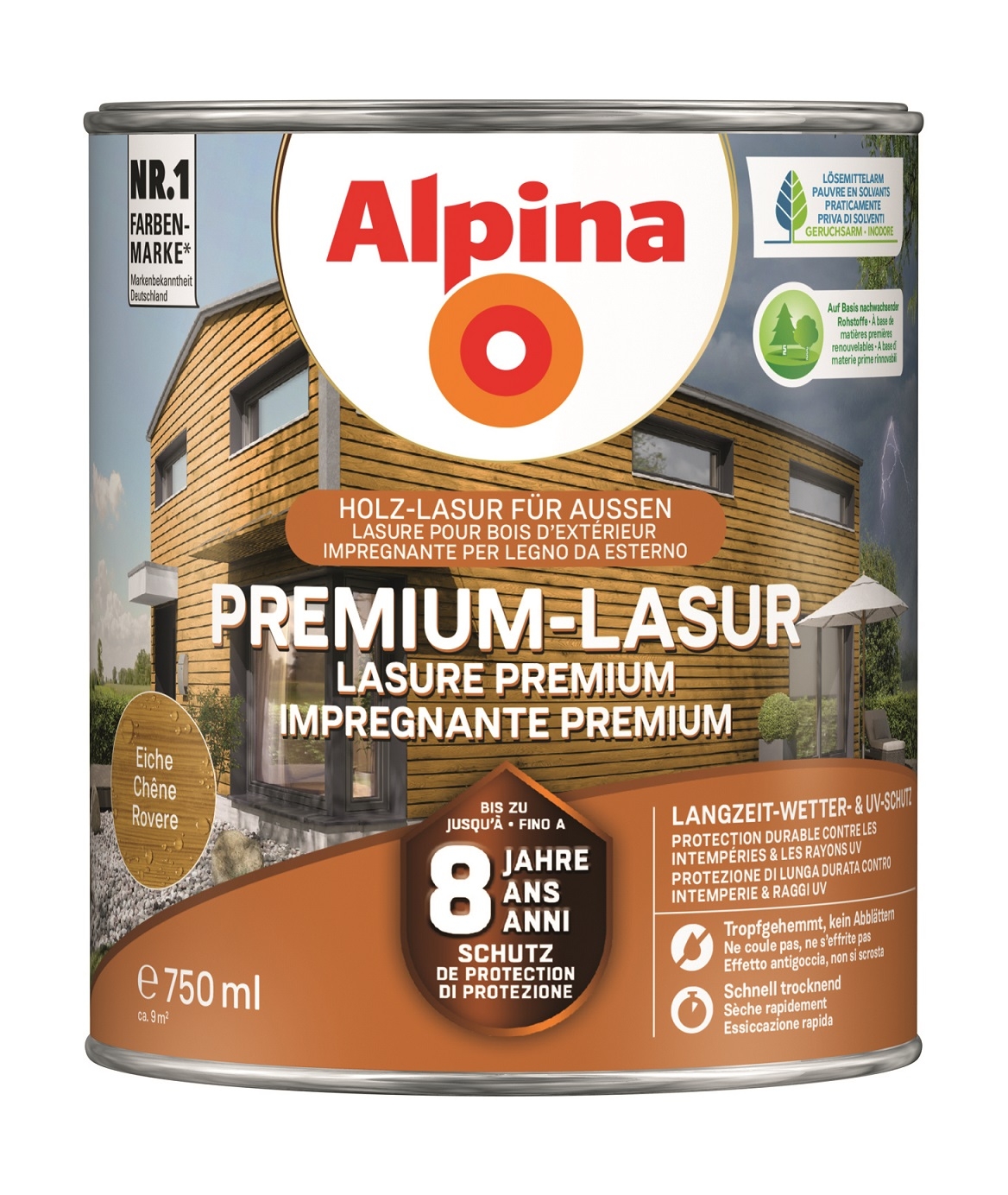 Alpina Premium-Lasur Holzlasur Eiche für außen