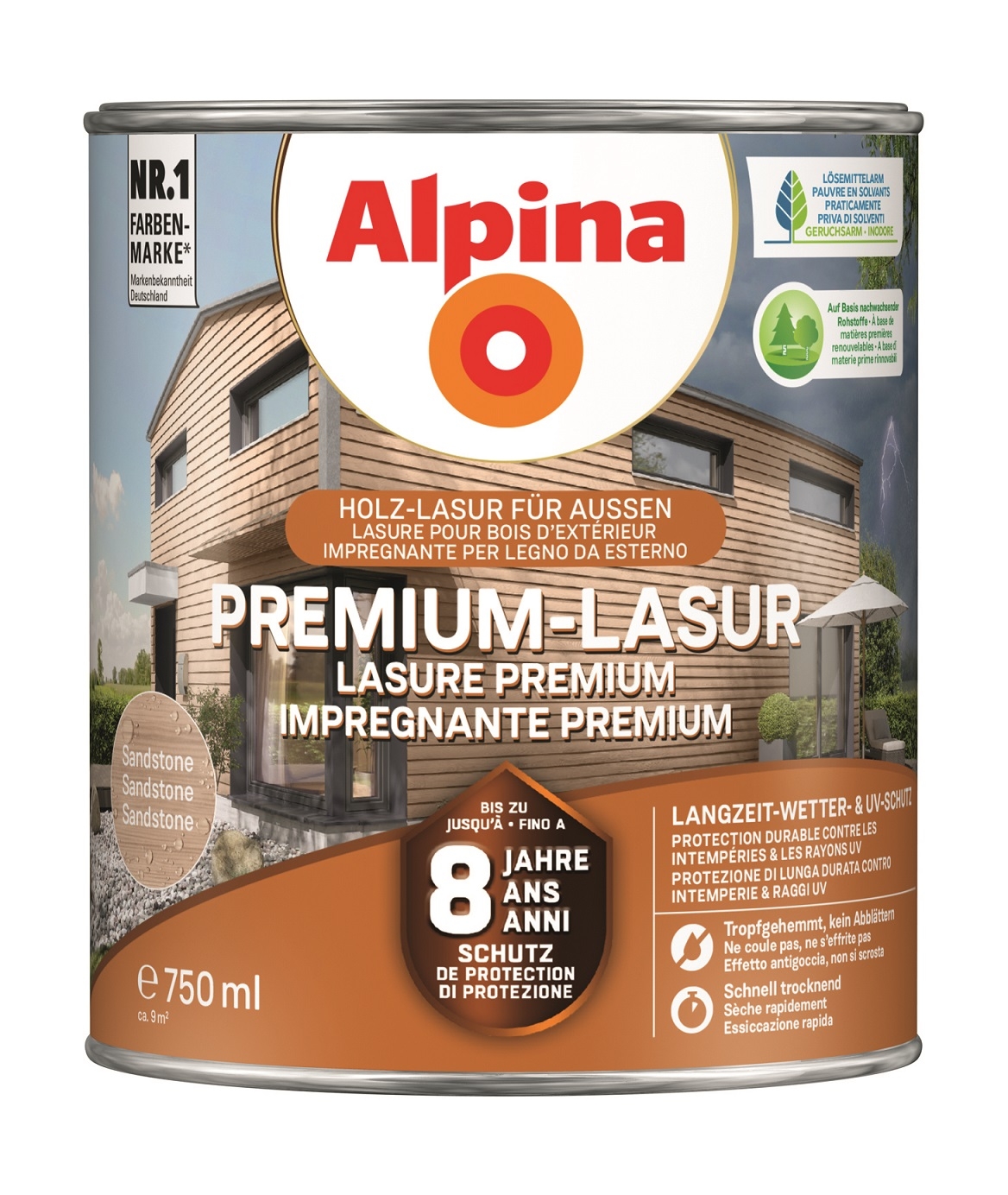 Alpina Premium-Lasur Holzlasur Sandstone für außen