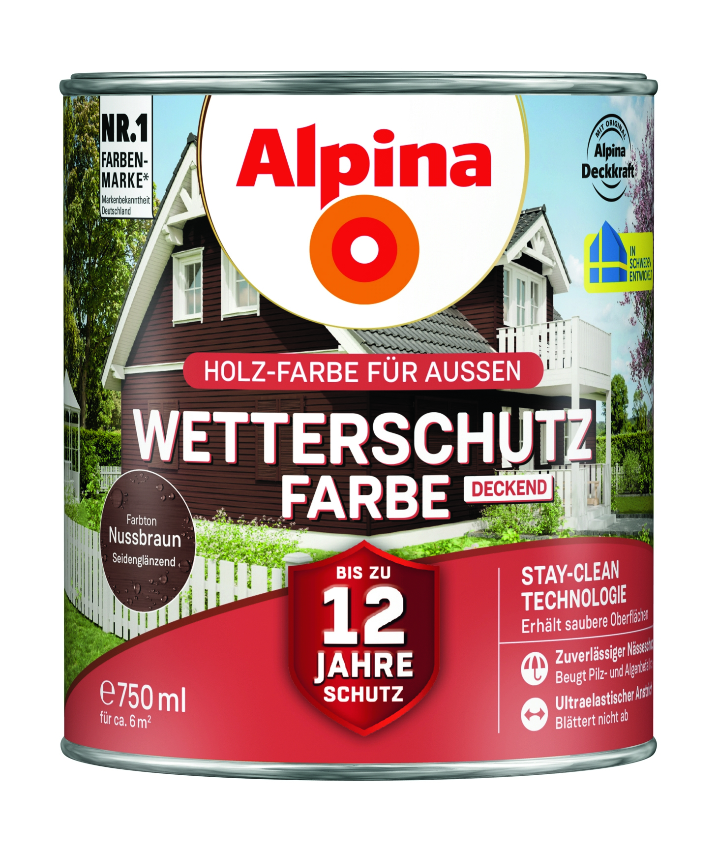 Alpina Wetterschutzfarbe deckend nußbraun Holzfarbe