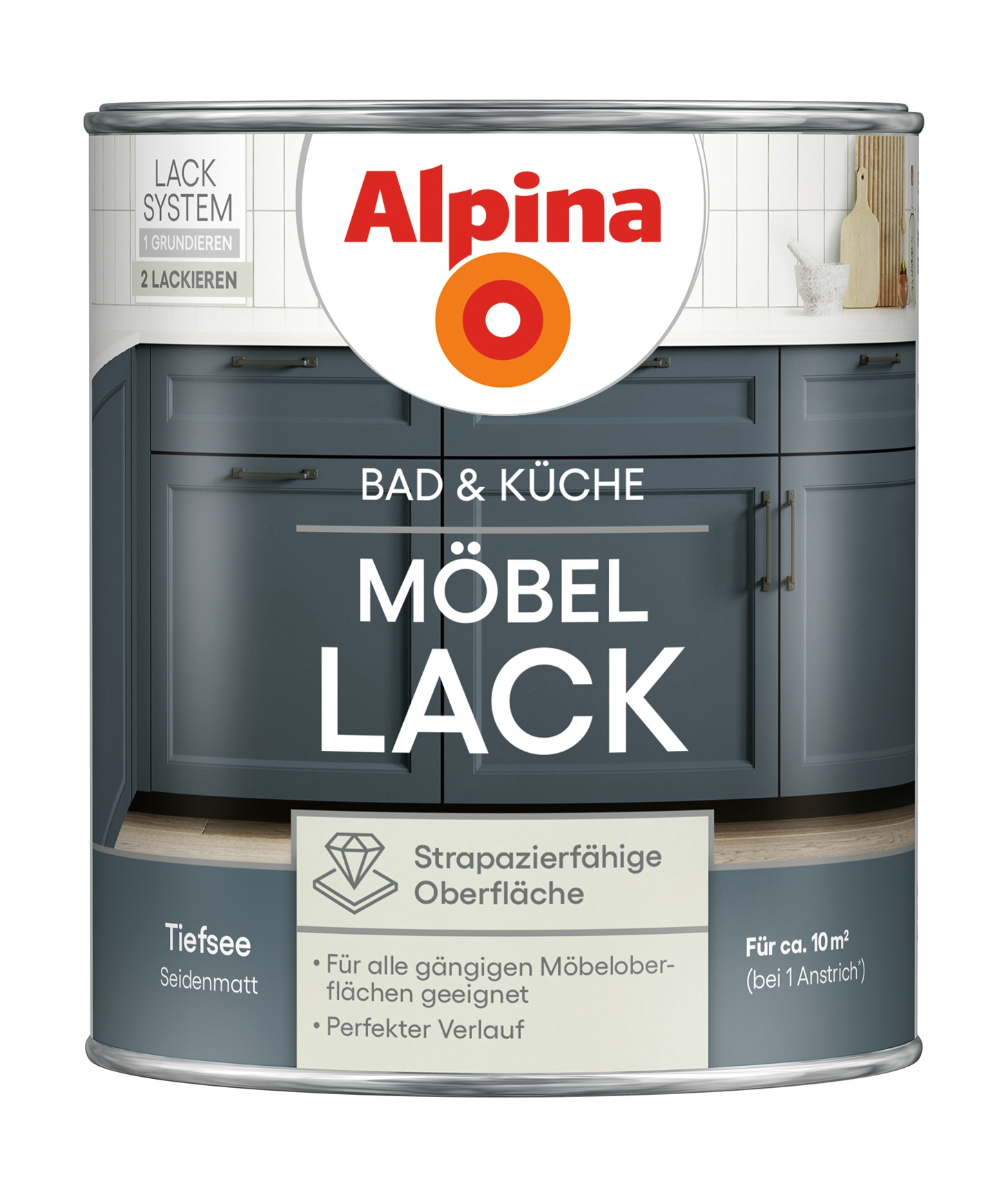 Alpina Bad & Küche Möbel-Lack seidenmatt Tiefsee 750ml