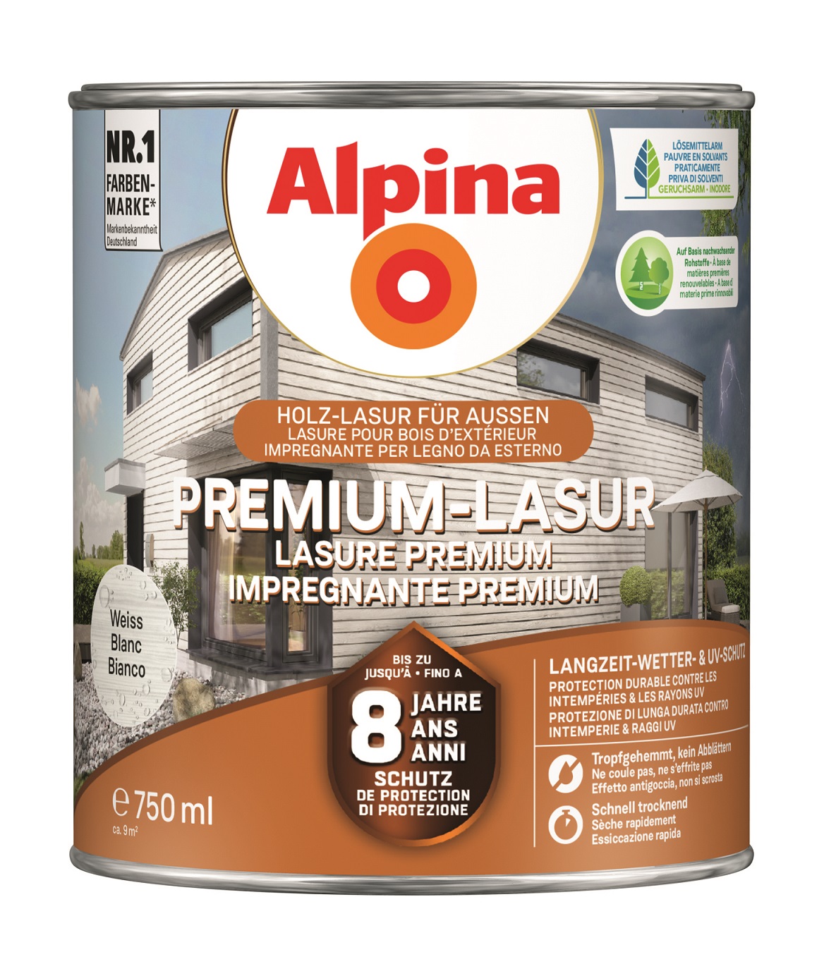 Alpina Premium Holz-Lasur für außen - Weiß