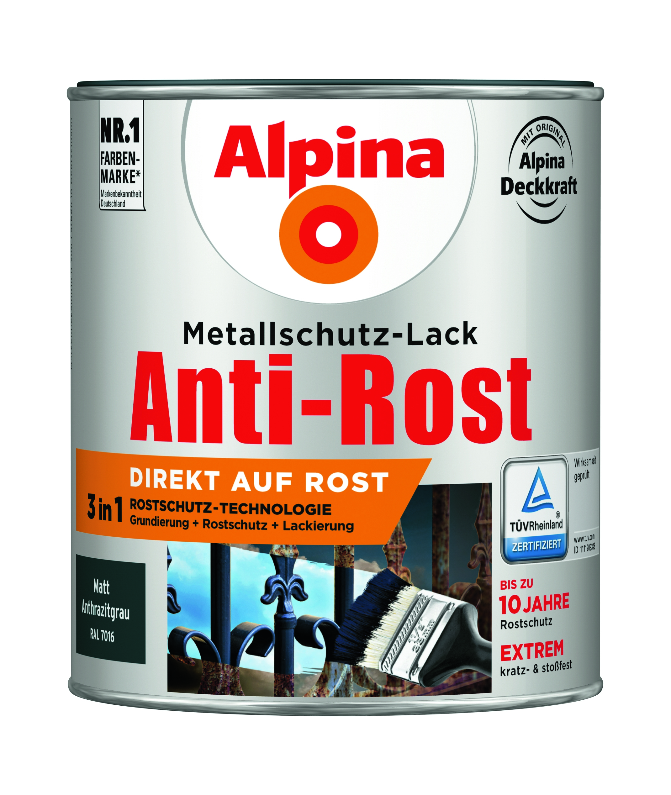 Alpina Anti-Rost Metallschutz-Lack matt anthrazitgrau