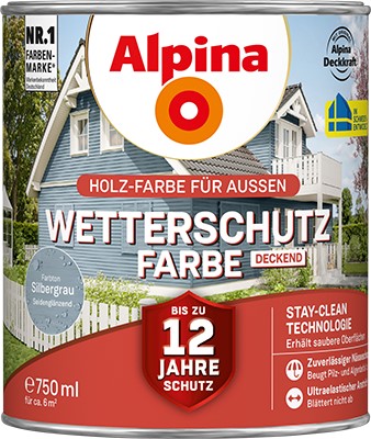 Alpina Wetterschutzfarbe deckend silbergrau Holzfarbe