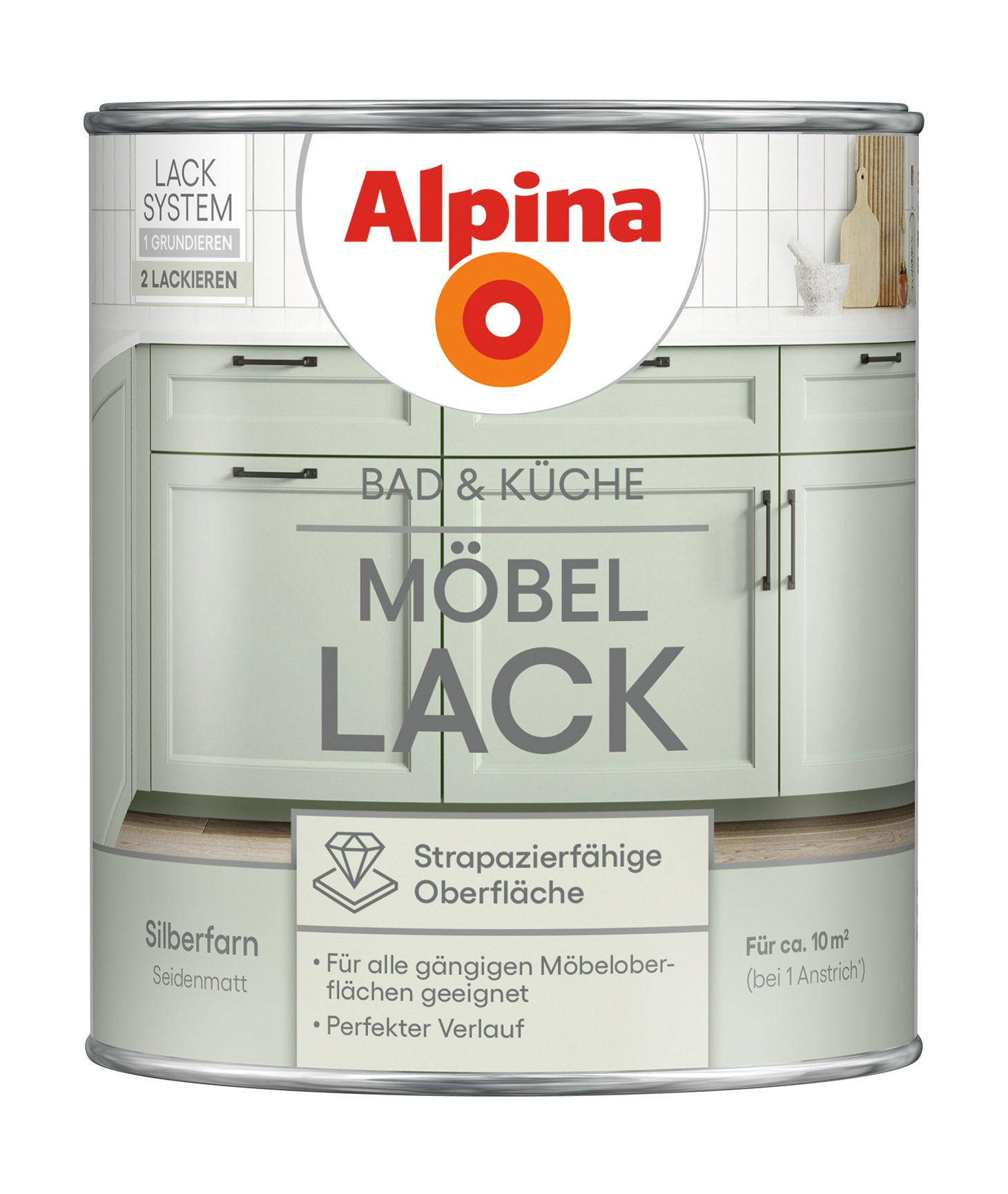 Alpina Bad & Küche Möbel-Lack seidenmatt Silberfarn 750ml