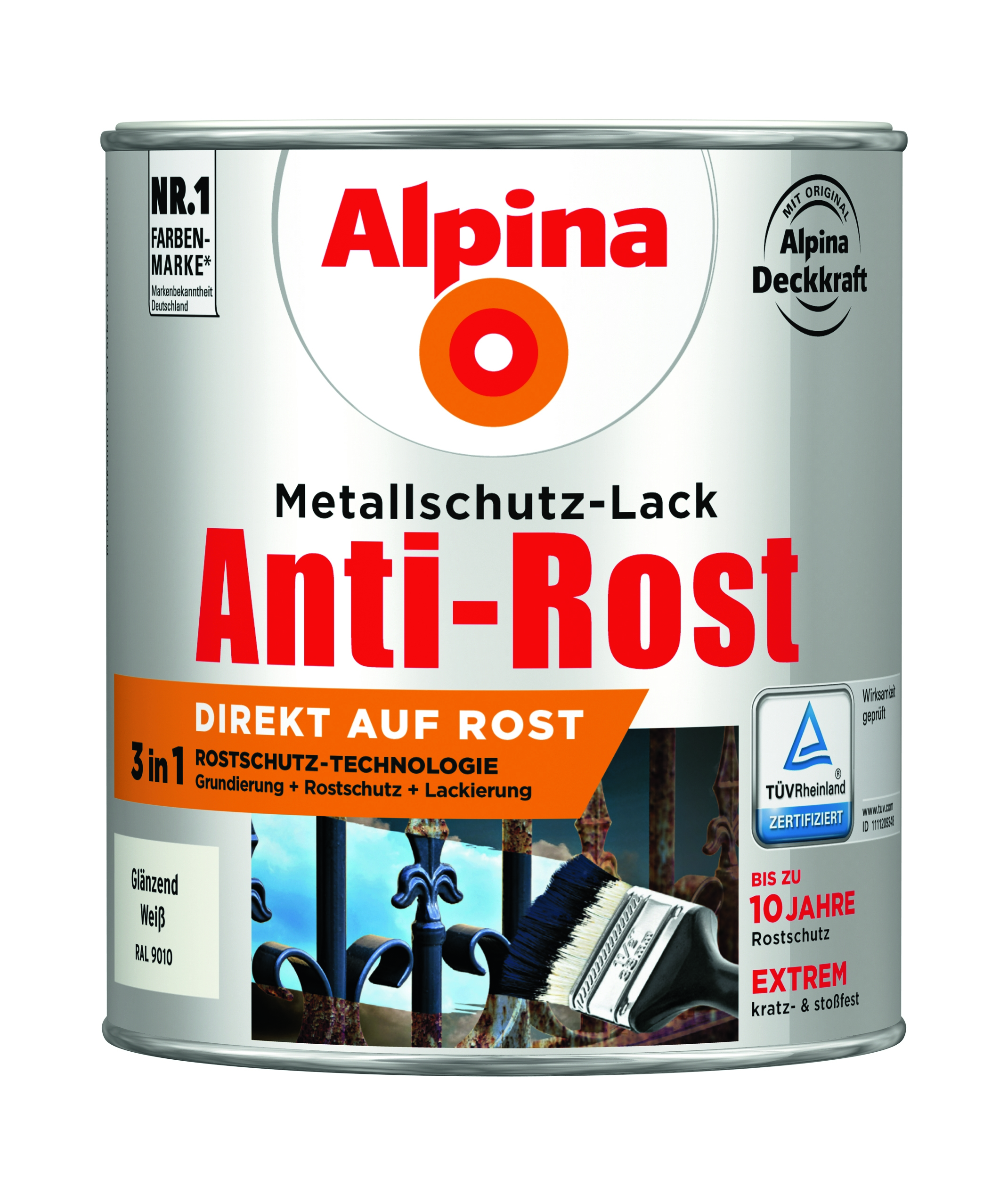 Alpina Anti-Rost Metallschutz-Lack glänzend weiß