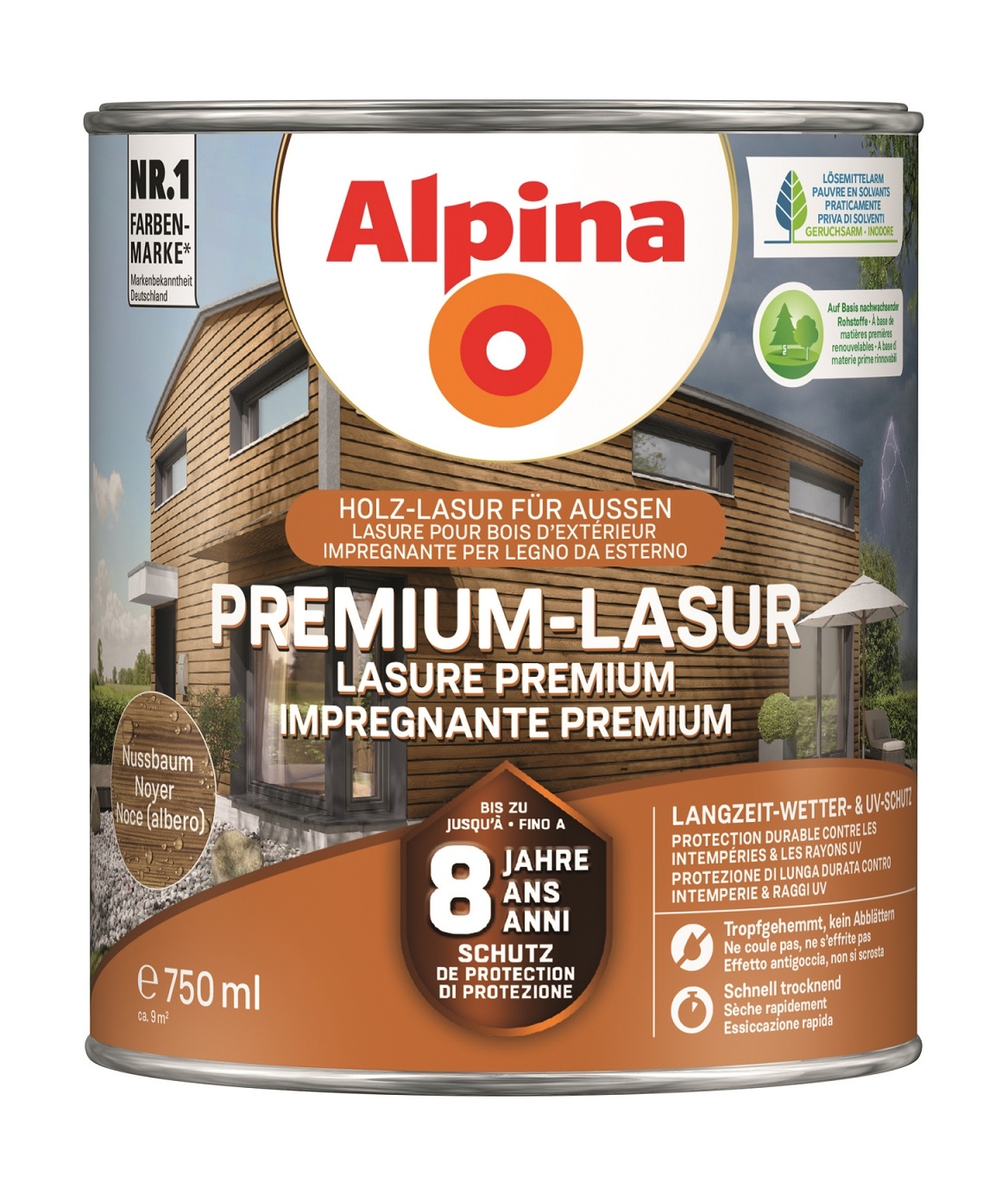 Alpina Premium-Lasur Holzlasur Nußbaum für außen