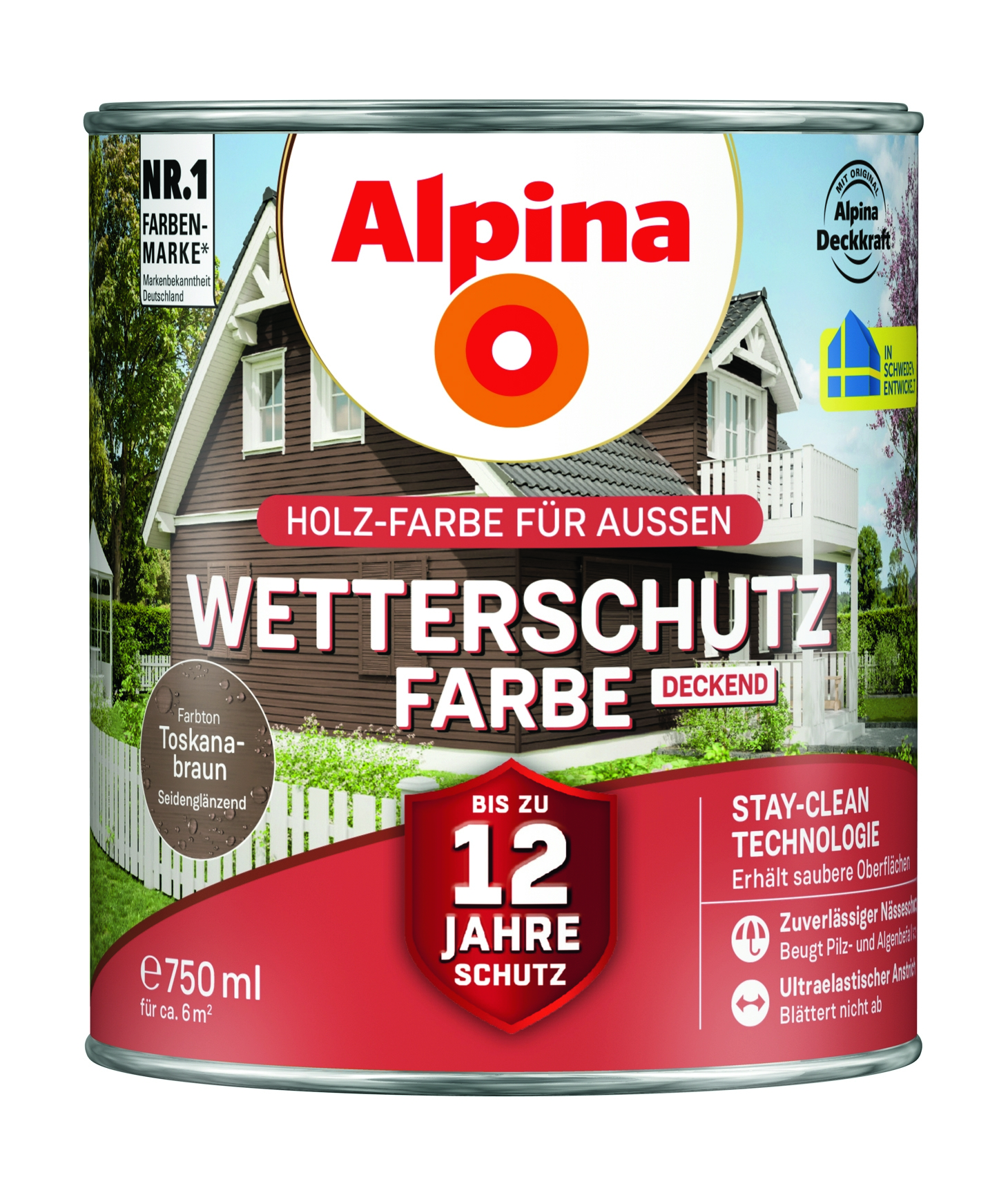 Alpina Wetterschutzfarbe deckend toskanabraun Holzfarbe