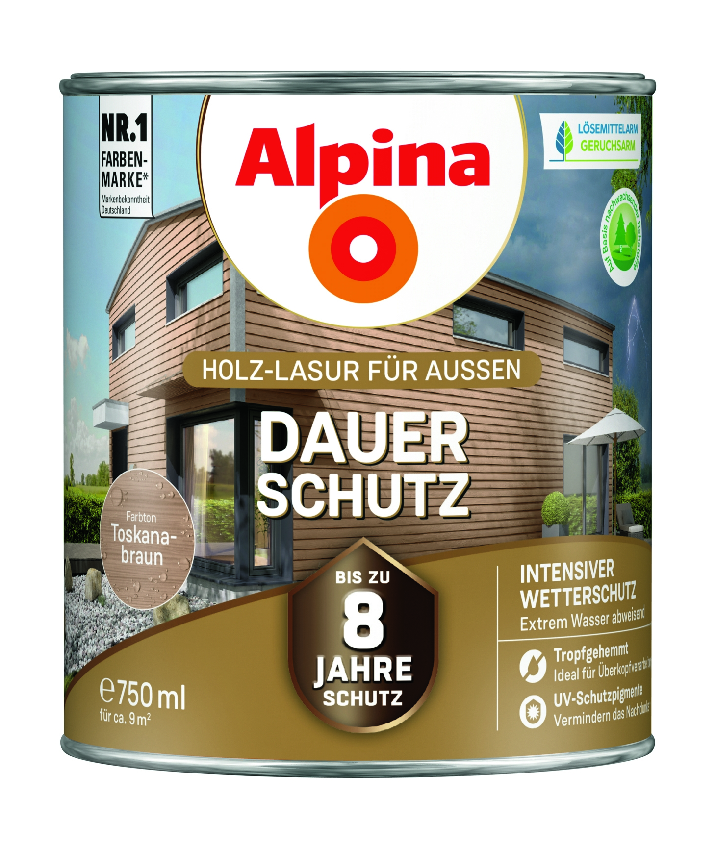 Alpina Premium-Lasur Holzlasur Toskanabraun für außen