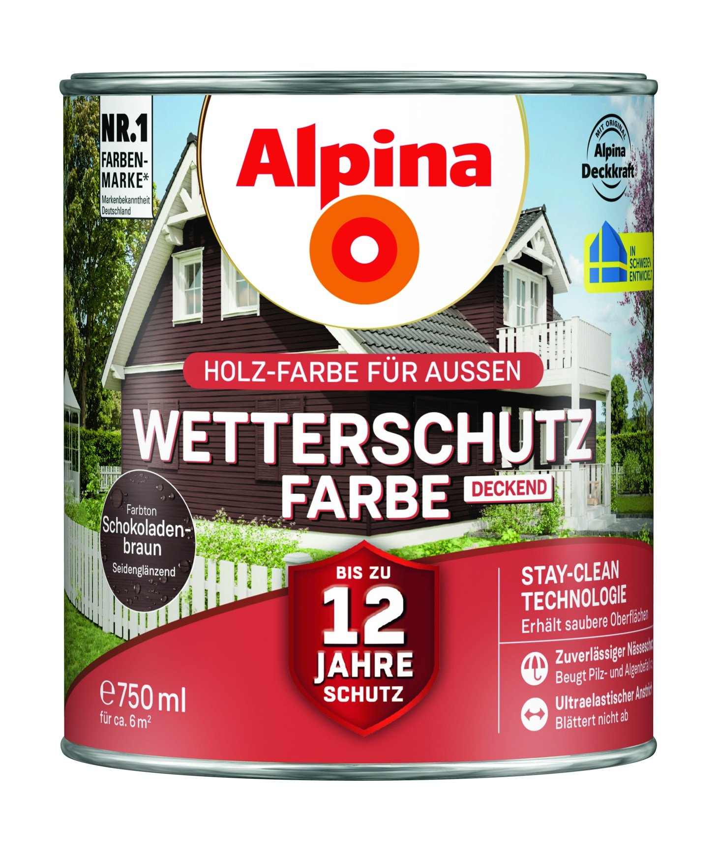 Alpina Wetterschutzfarbe deckend schokoladenbraun Holzfarbe