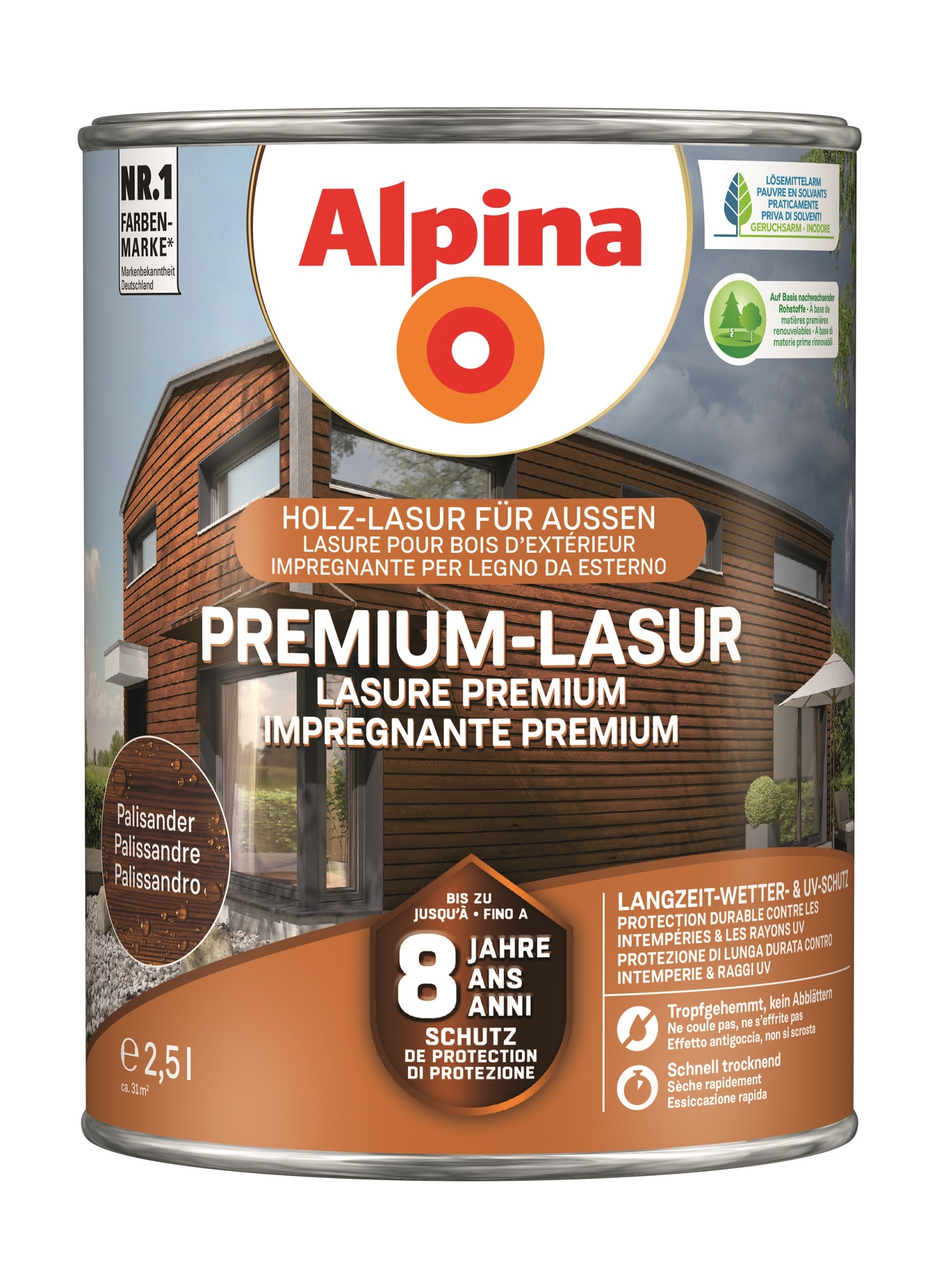 Alpina Premium-Lasur Holzlasur Palisander für außen