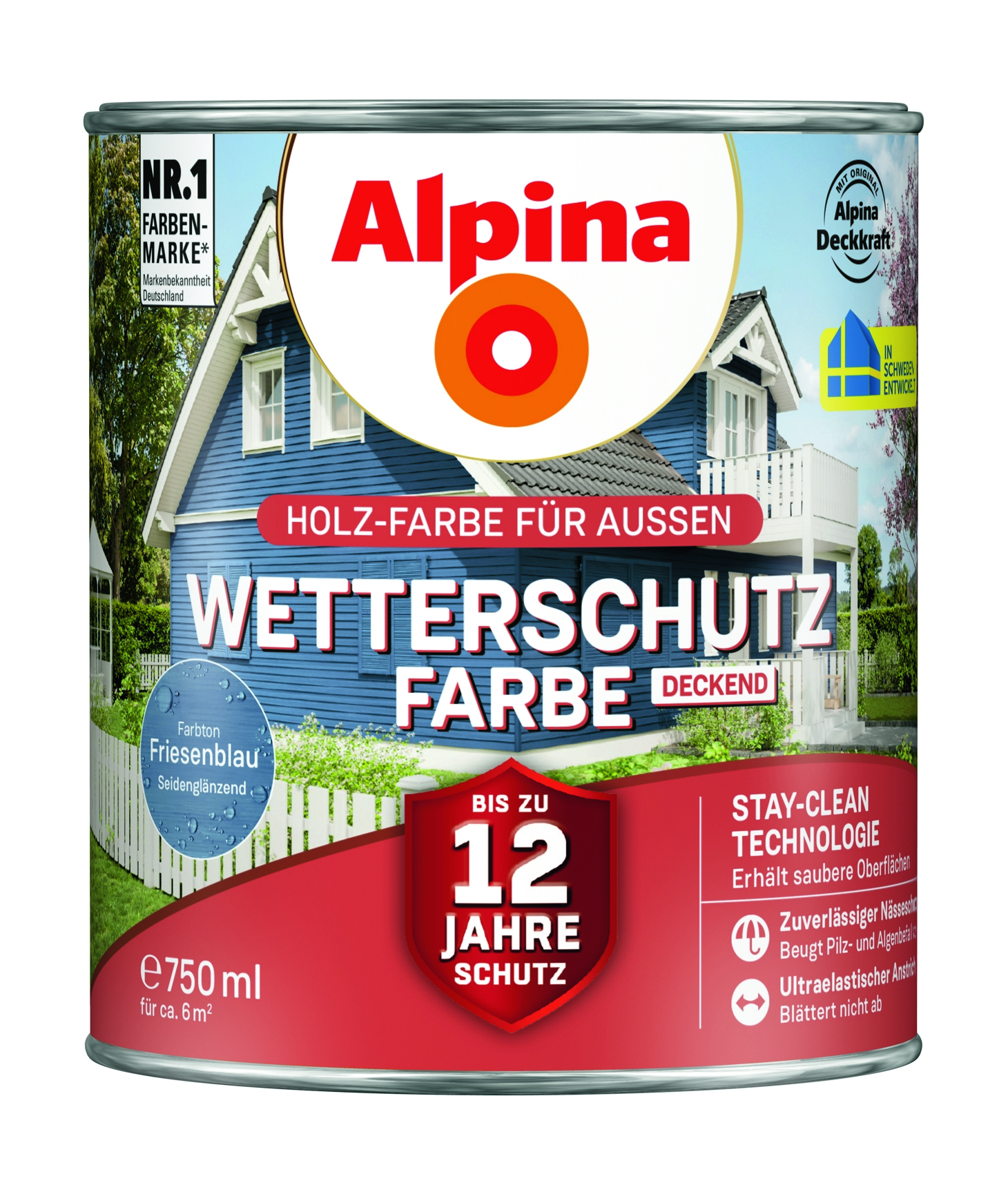 Alpina Wetterschutzfarbe deckend friesenblau Holzfarbe