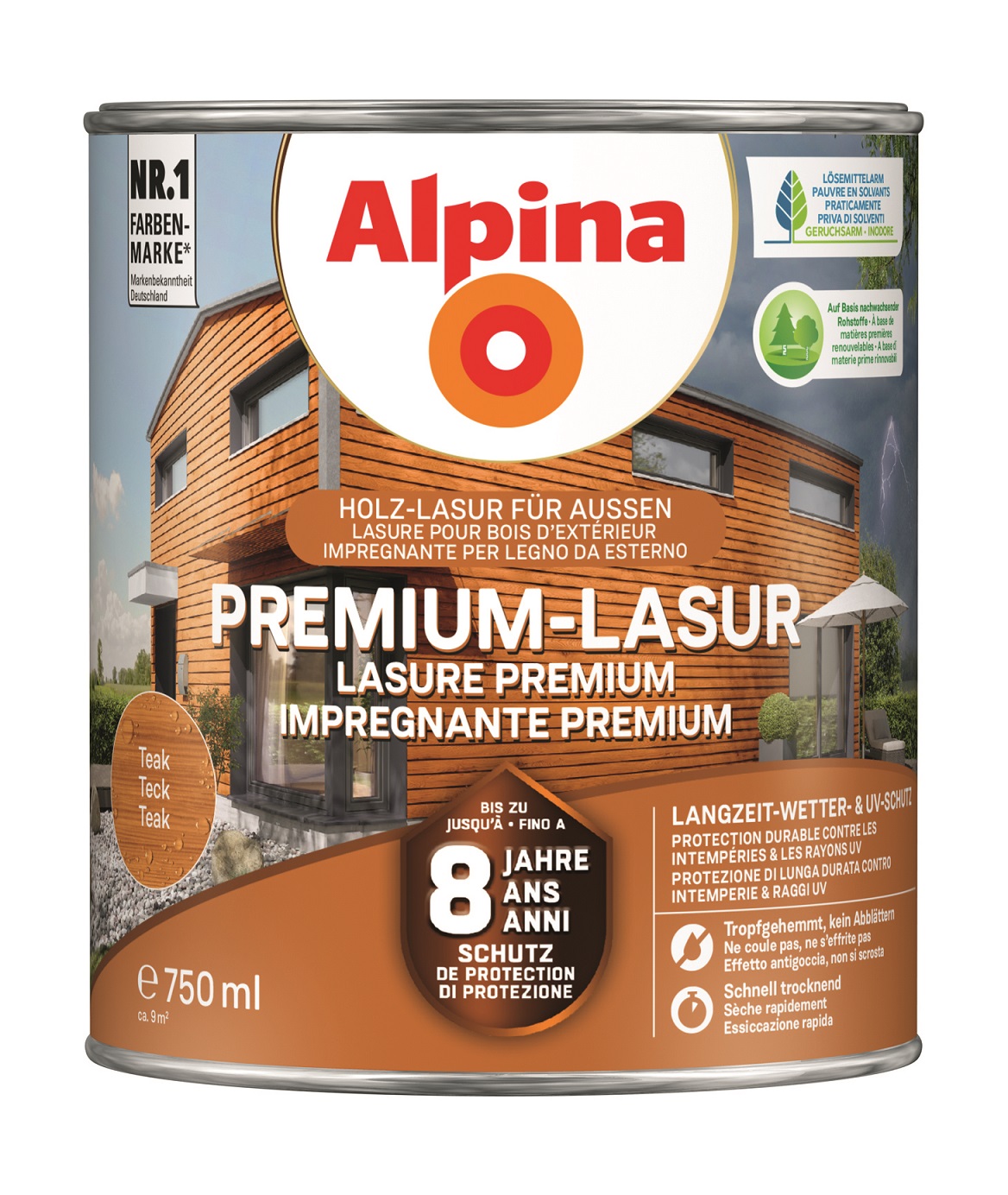 Alpina Premium Holz-Lasur für außen - Teak