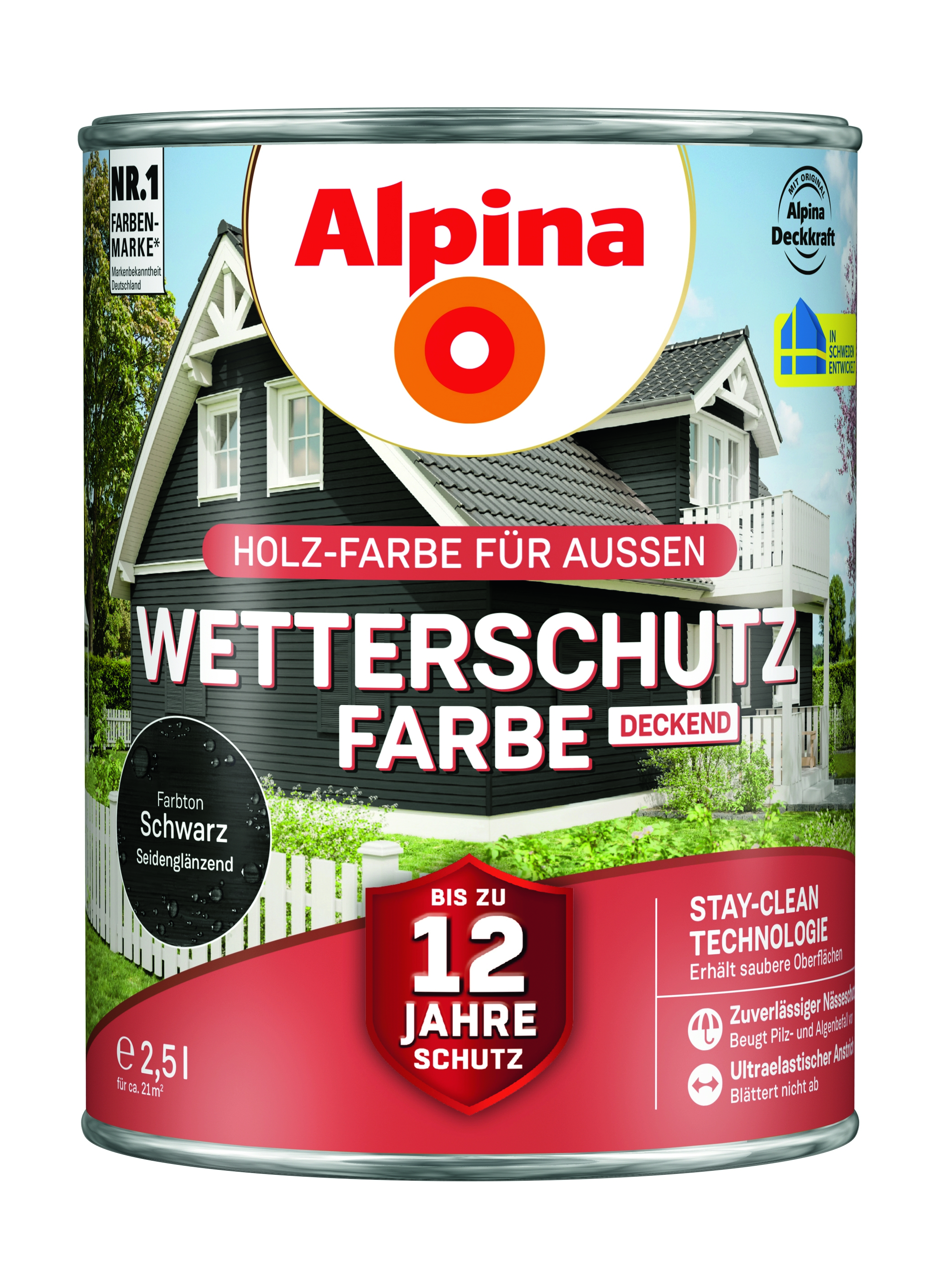 Alpina Wetterschutzfarbe deckend schwarz Holzfarbe