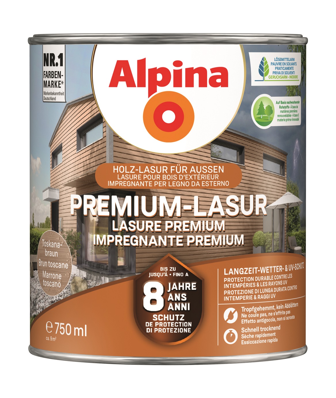 Alpina Premium Holz-Lasur für außen - Toskanabraun