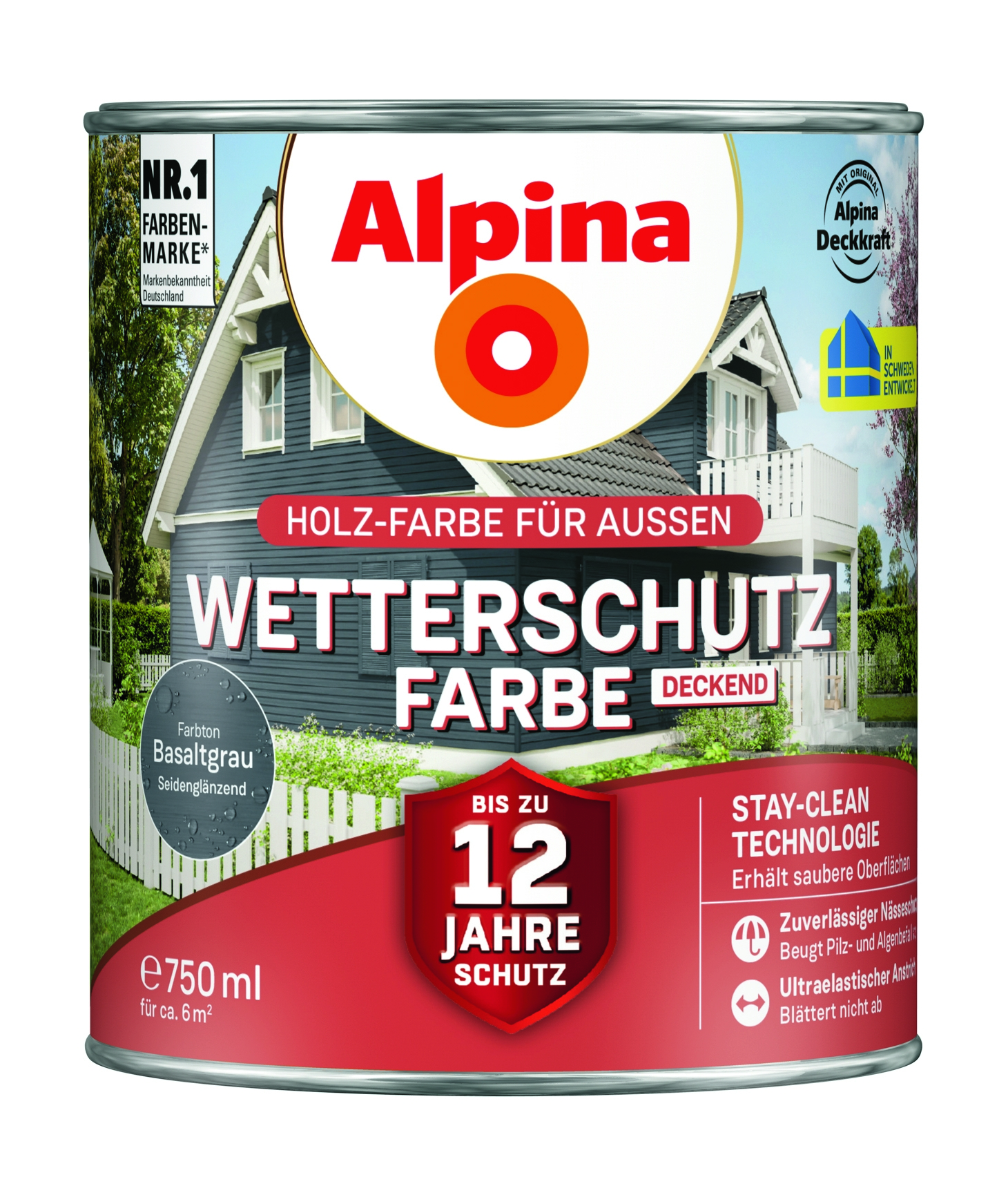 Alpina Wetterschutzfarbe deckend basaltgrau Holzfarbe
