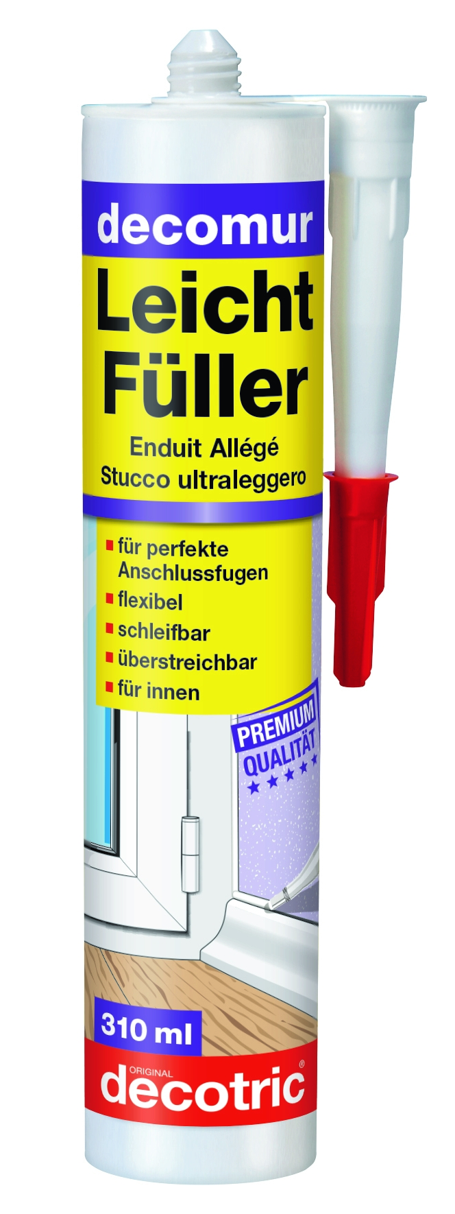 decotric decomur Leichtfüller 310 ml – flexible Spachtelmasse für Anschlussfugen
