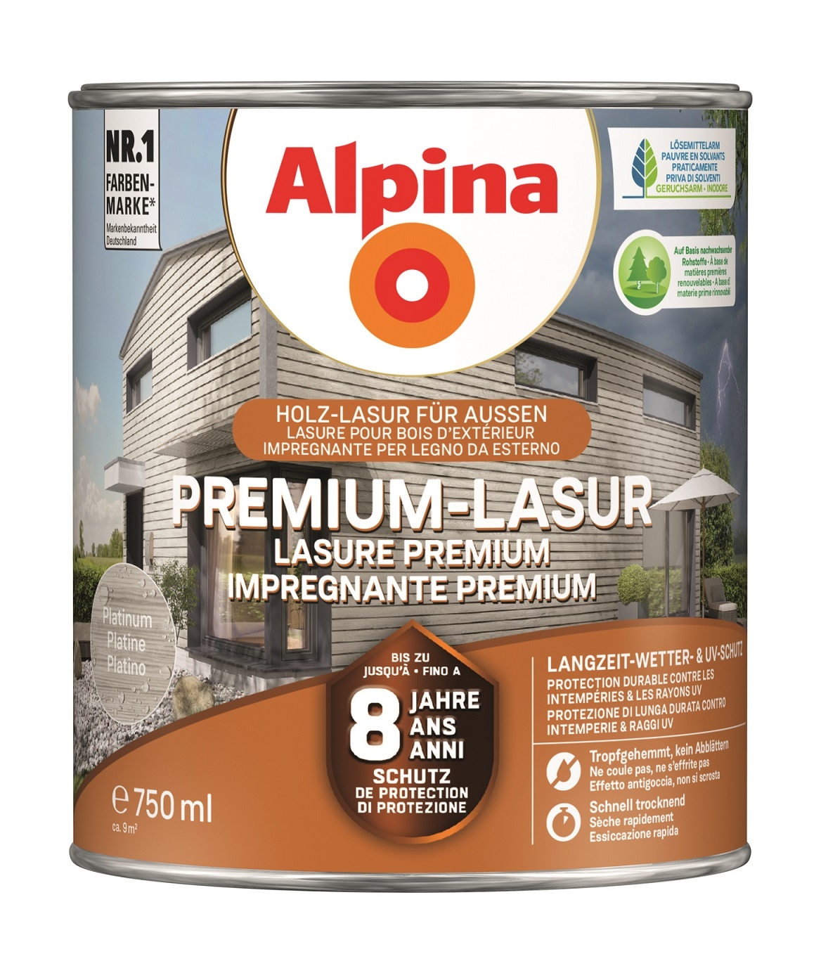Alpina Premium-Lasur Holzlasur Platinum für außen