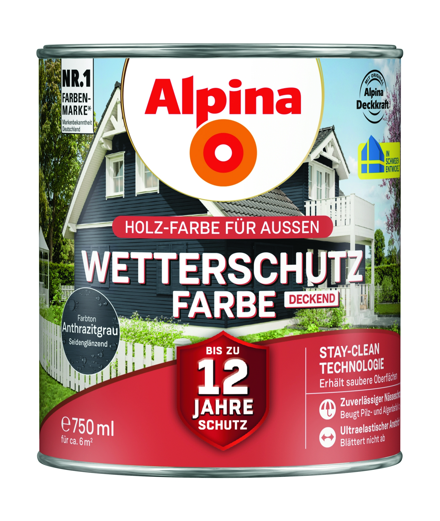 Alpina Wetterschutzfarbe deckend anthrazitgrau Holzfarbe