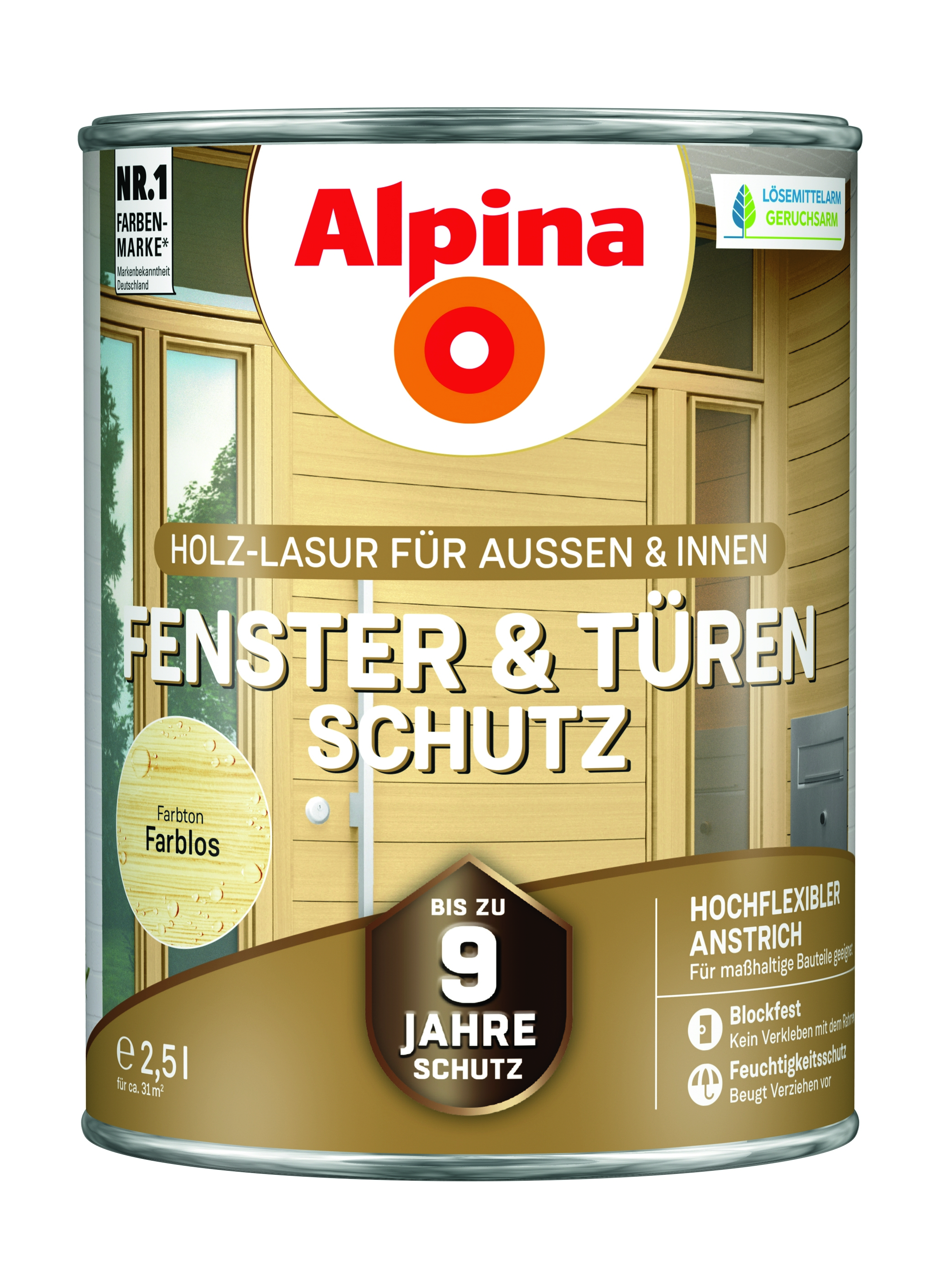 Alpina Fenster und Türenschutz farblos - seidenmatte Holzlasur