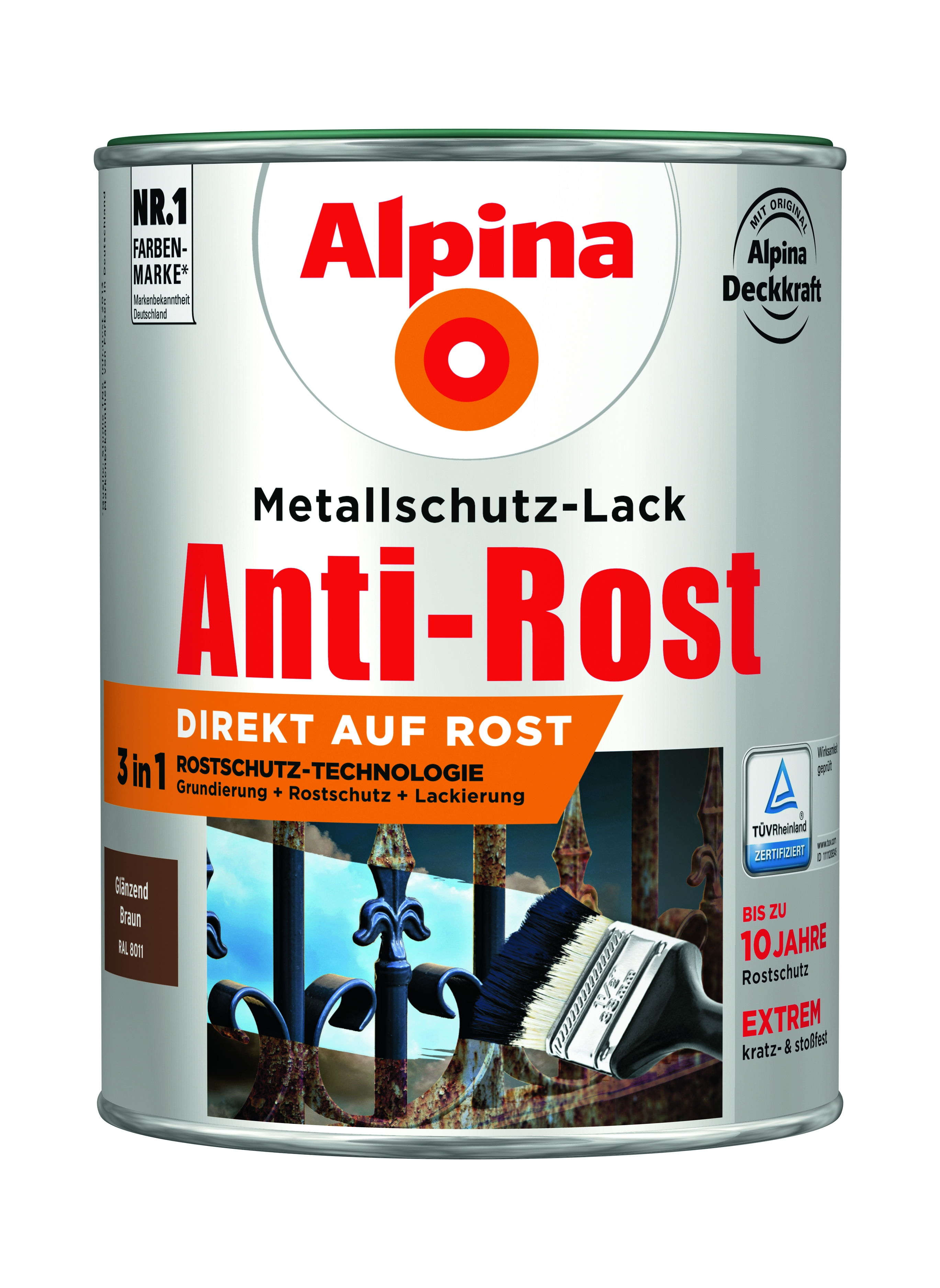 Alpina Anti-Rost Metallschutz-Lack glänzend braun