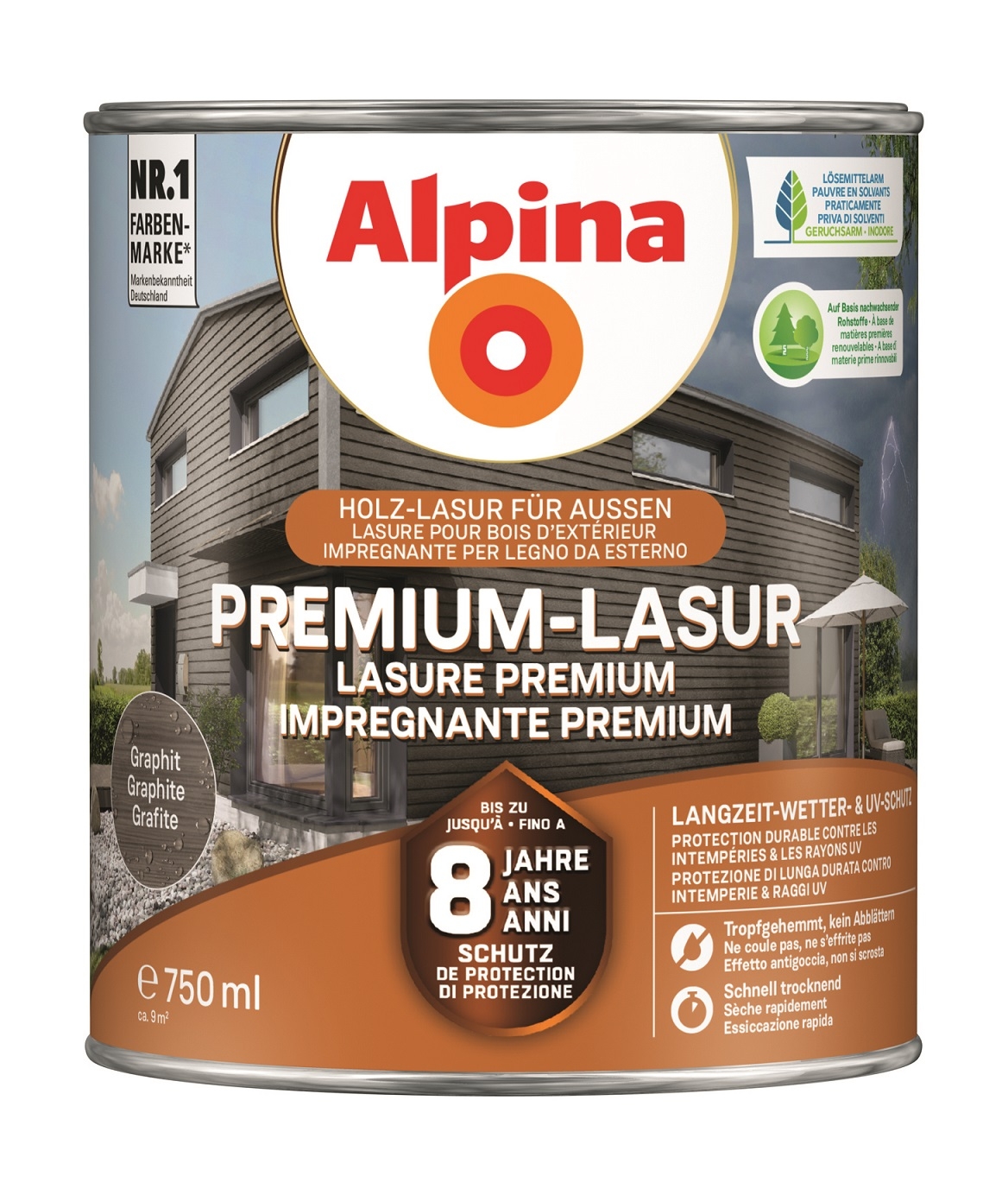 Alpina Premium-Lasur Holzlasur Graphit für außen