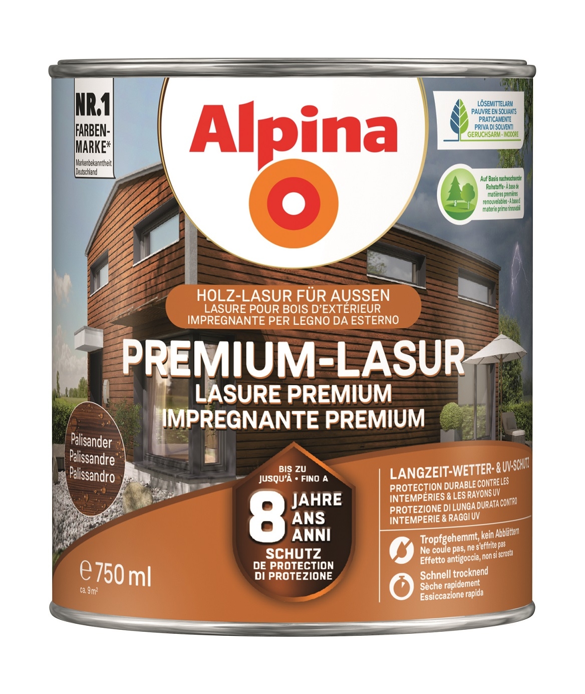 Alpina Premium-Lasur Holzlasur Palisander für außen