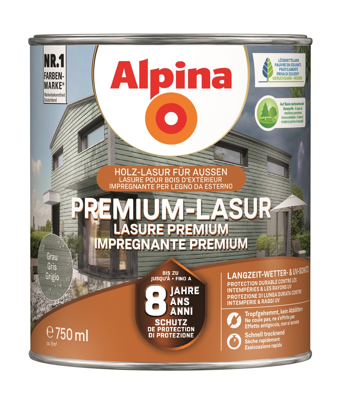 Alpina Premium Holz-Lasur für außen - Grau
