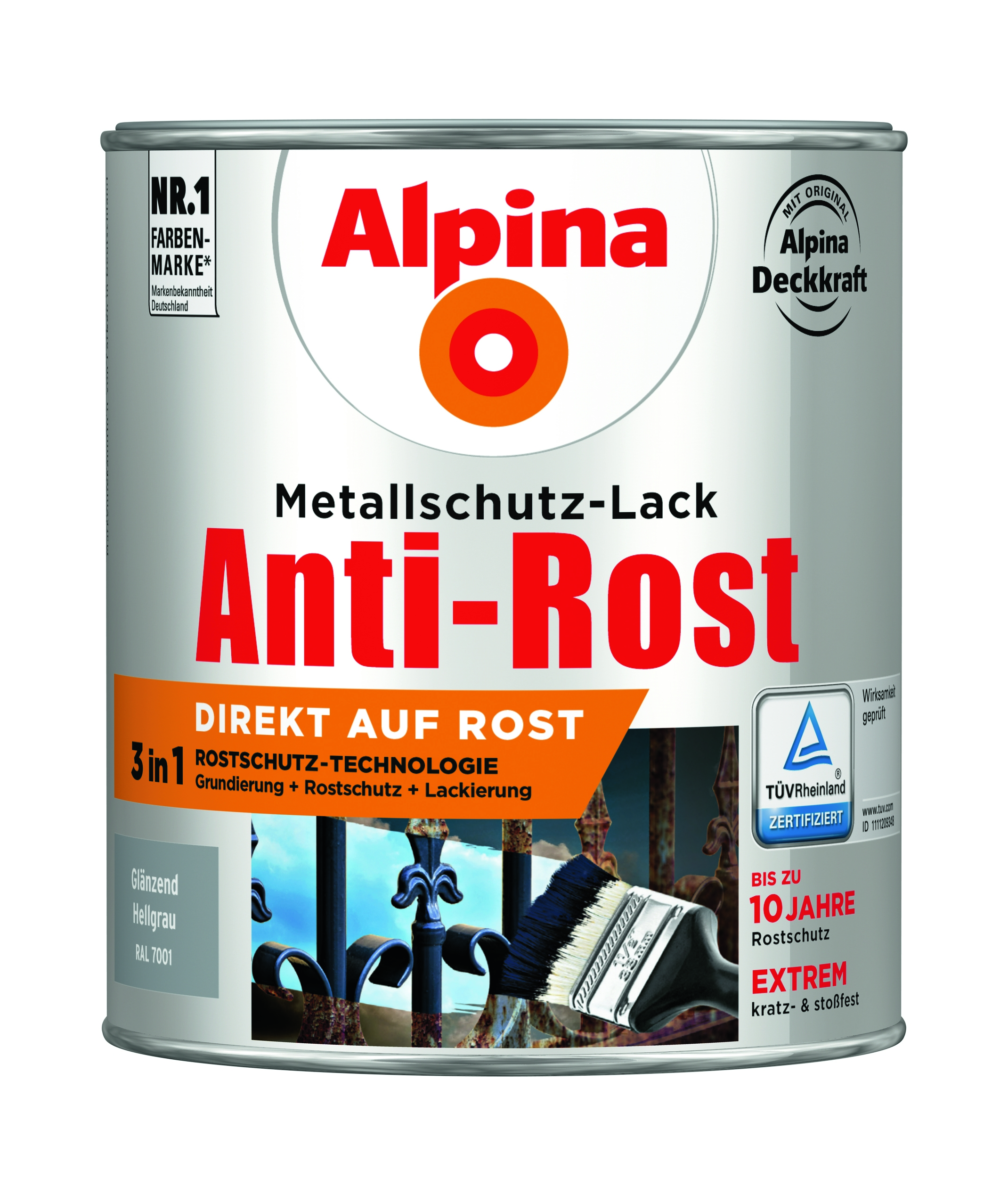 Alpina Anti-Rost Metallschutz-Lack glänzend hellgrau