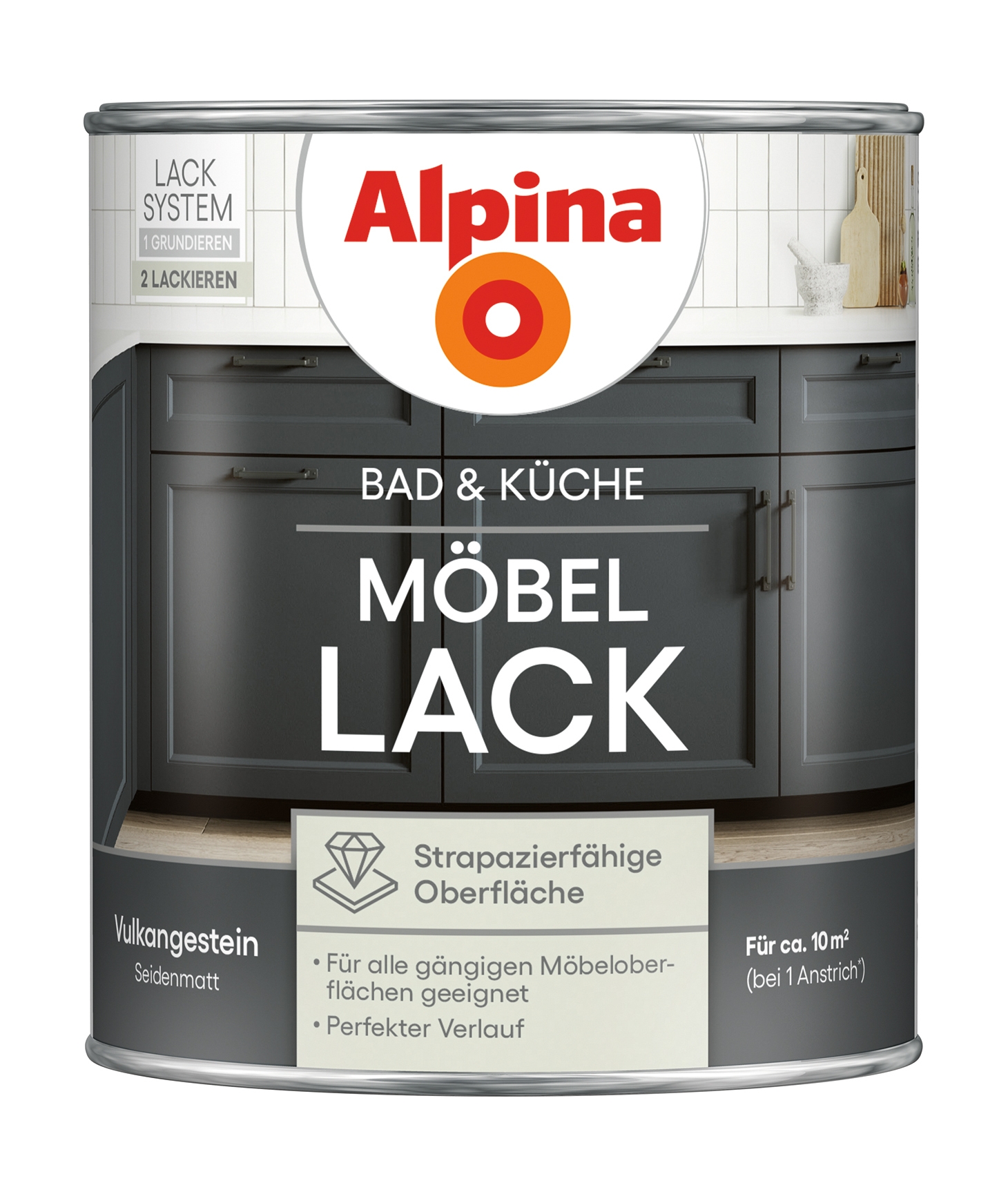 Alpina Bad & Küche Möbel-Lack seidenmatt Vulkangestein 750ml