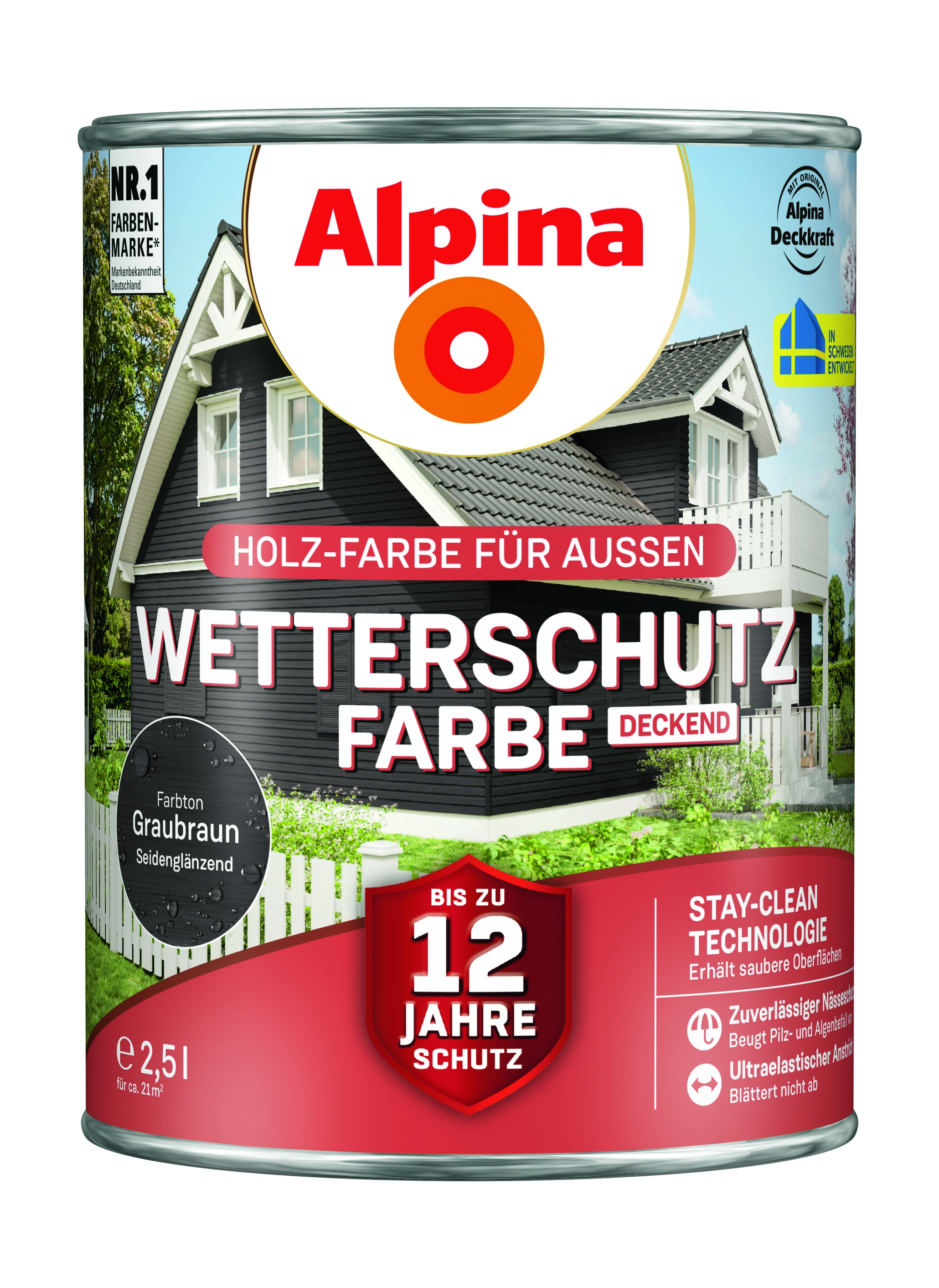 Alpina Wetterschutzfarbe deckend graubraun Holzfarbe