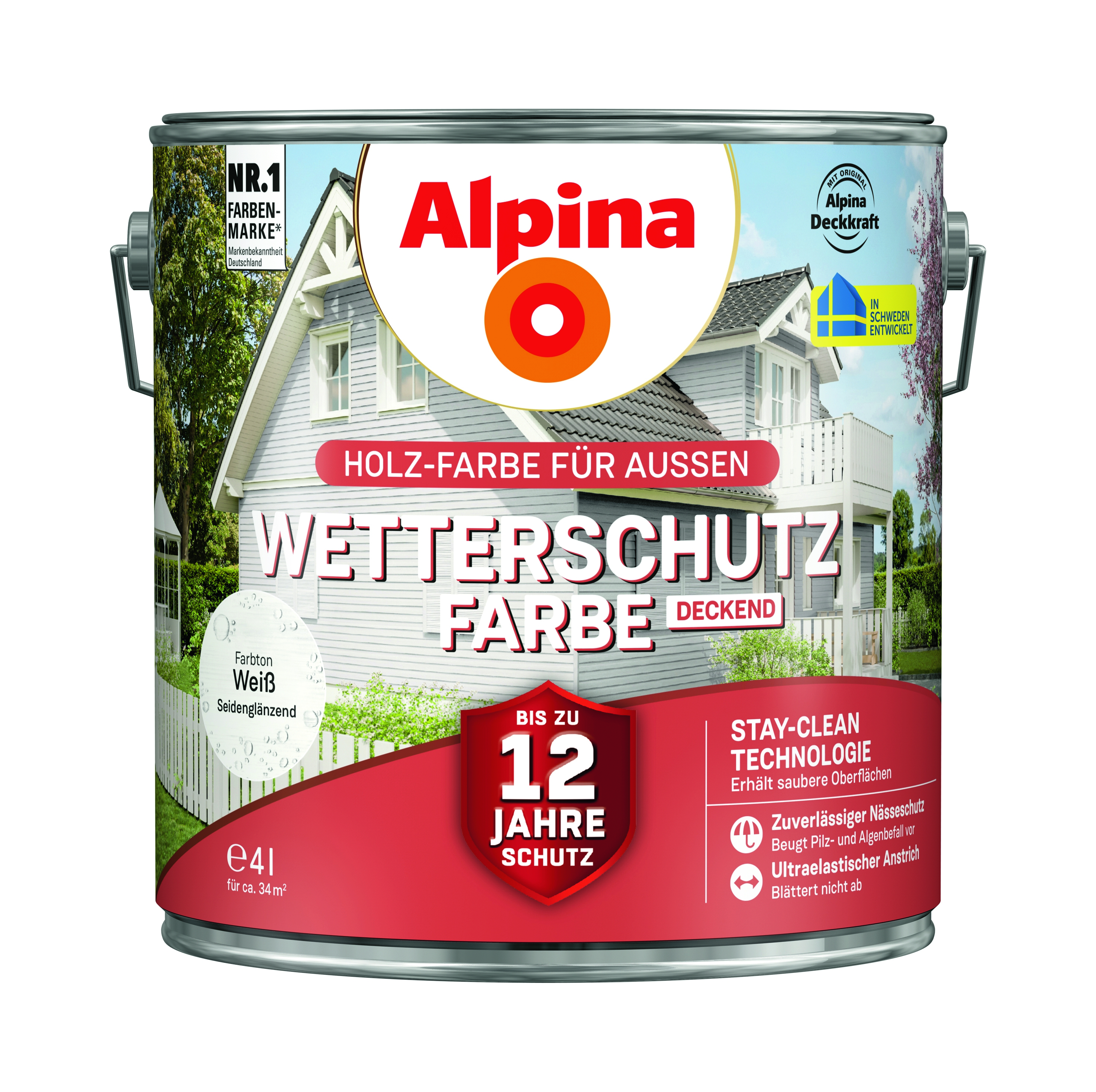 Alpina Wetterschutzfarbe deckend weiß Holzfarbe