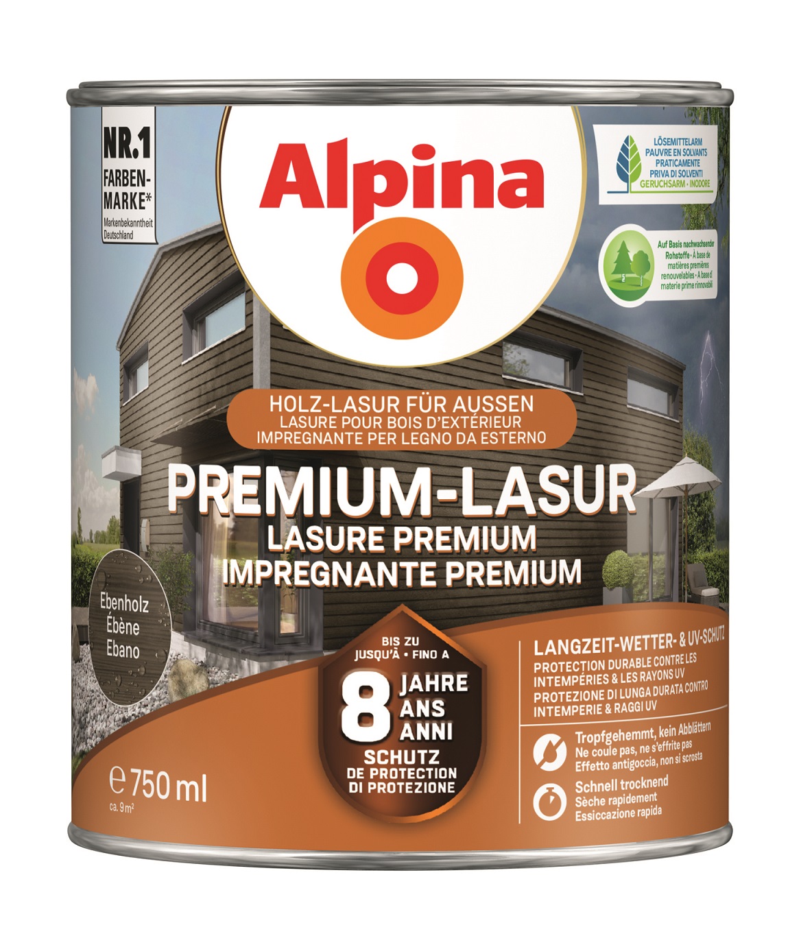 Alpina Premium Holz-Lasur für außen - Ebenholz