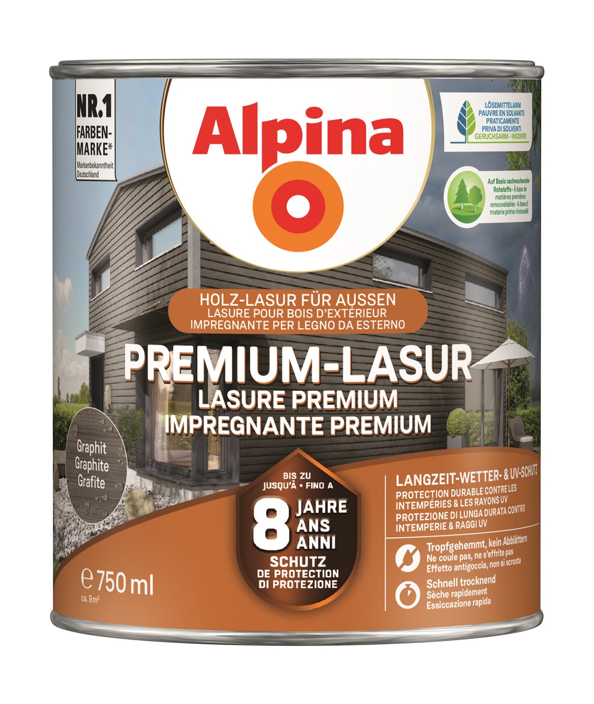 Alpina Premium Holz-Lasur für außen - Graphit