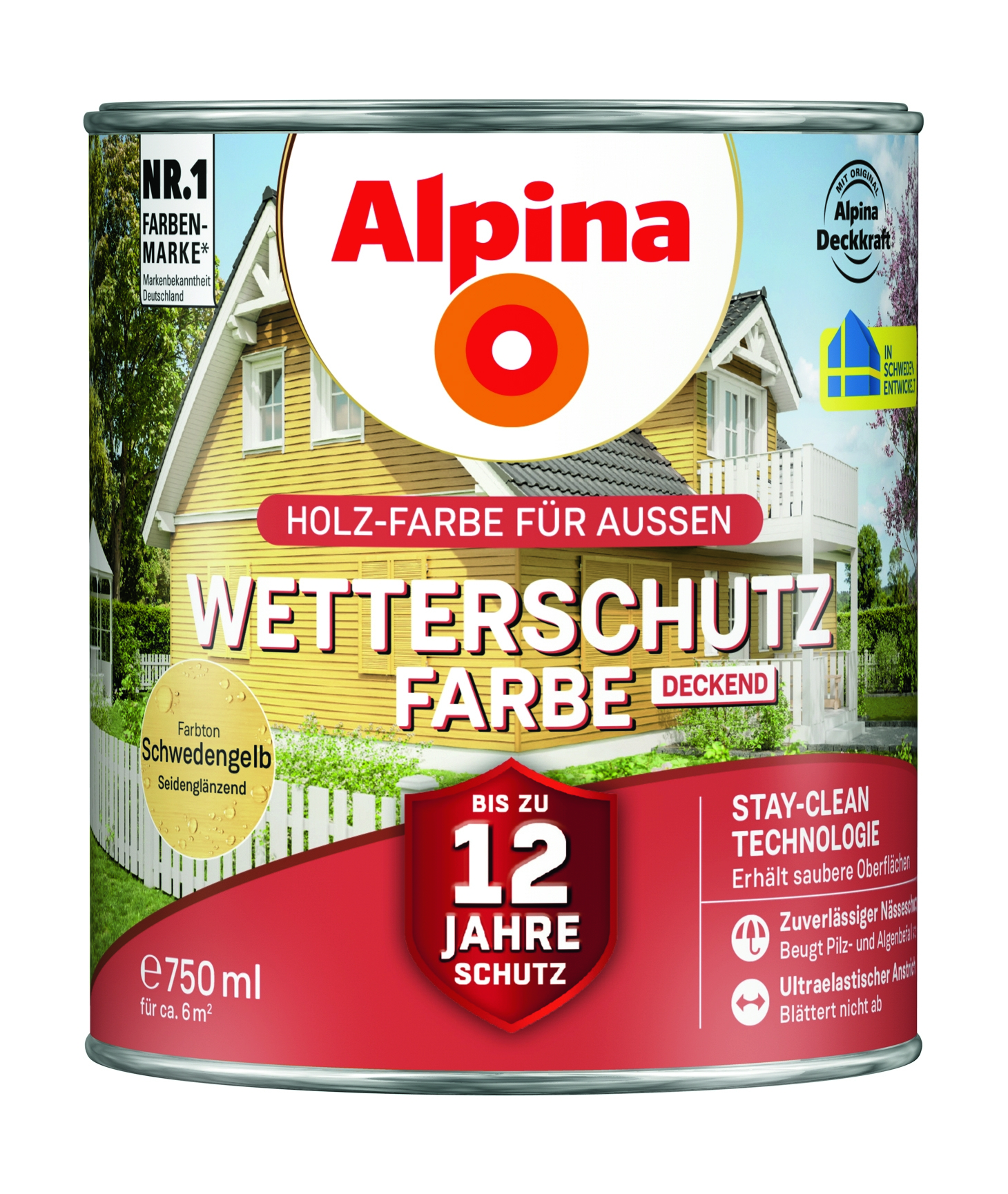 Alpina Wetterschutzfarbe deckend schwedengelb Holzfarbe