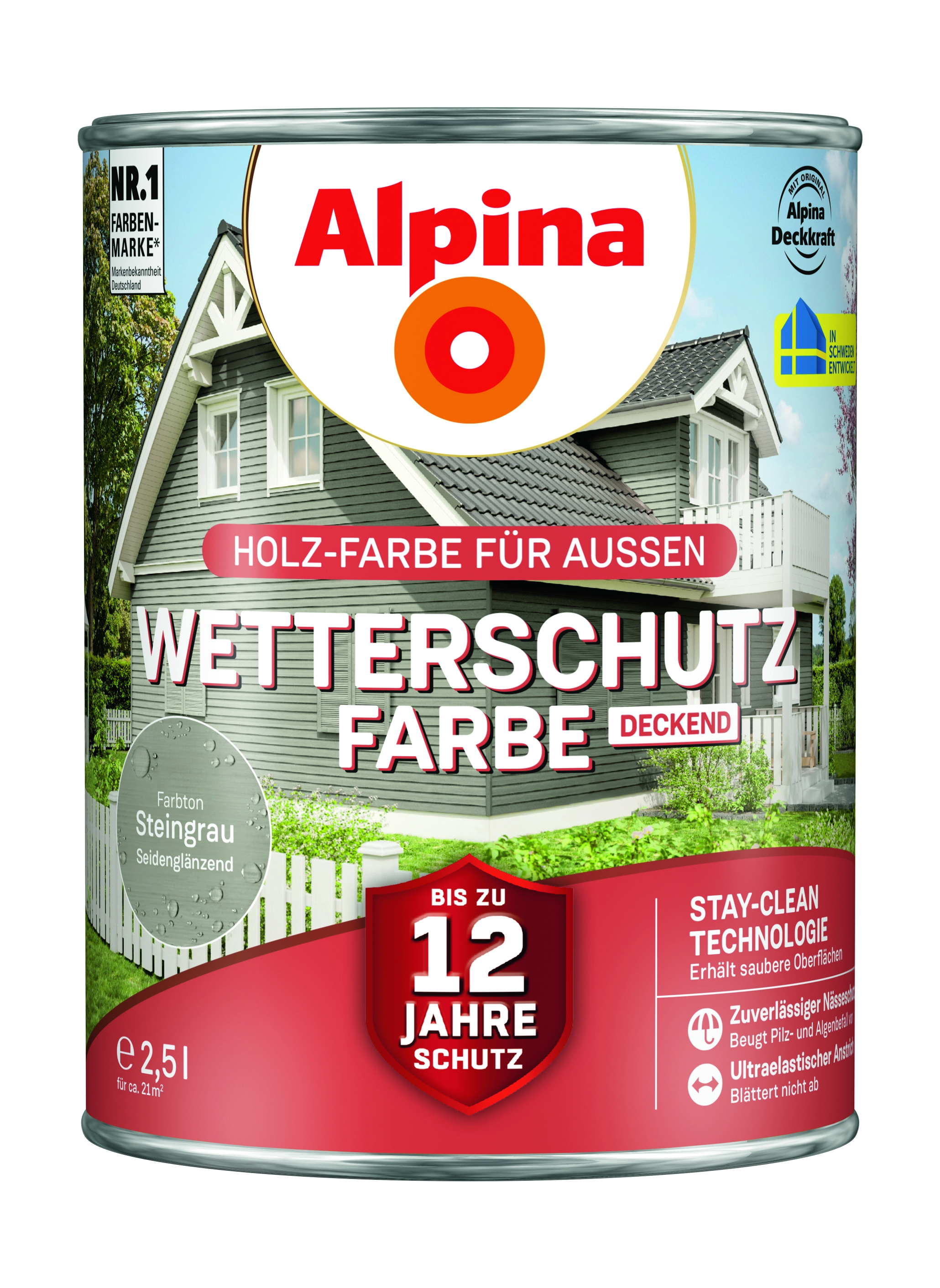 Alpina Wetterschutzfarbe deckend steingrau Holzfarbe