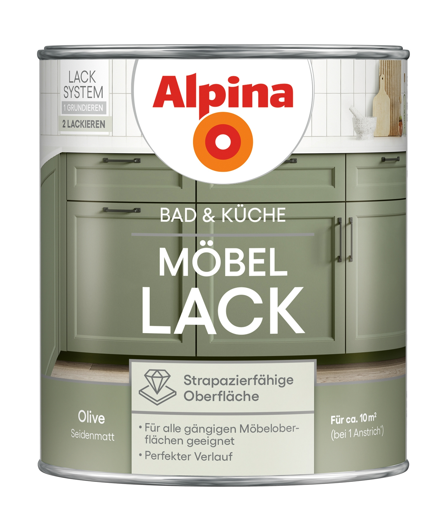 Alpina Bad & Küche Möbel-Lack seidenmatt Olive 750ml