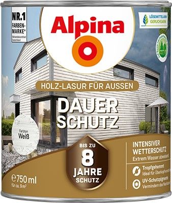 Alpina Dauer-Schutz Holzlasur Weiß für außen