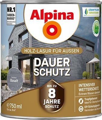 Alpina Dauer-Schutz Holzlasur Basalt für außen