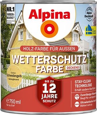 Alpina Wetterschutzfarbe deckend schwedengelb Holzfarbe