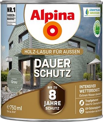 Alpina Dauer-Schutz Holzlasur Grau für außen