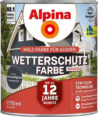 Alpina Wetterschutzfarbe deckend anthrazitgrau Holzfarbe