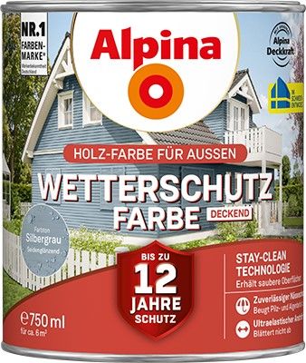 Alpina Wetterschutzfarbe deckend silbergrau Holzfarbe